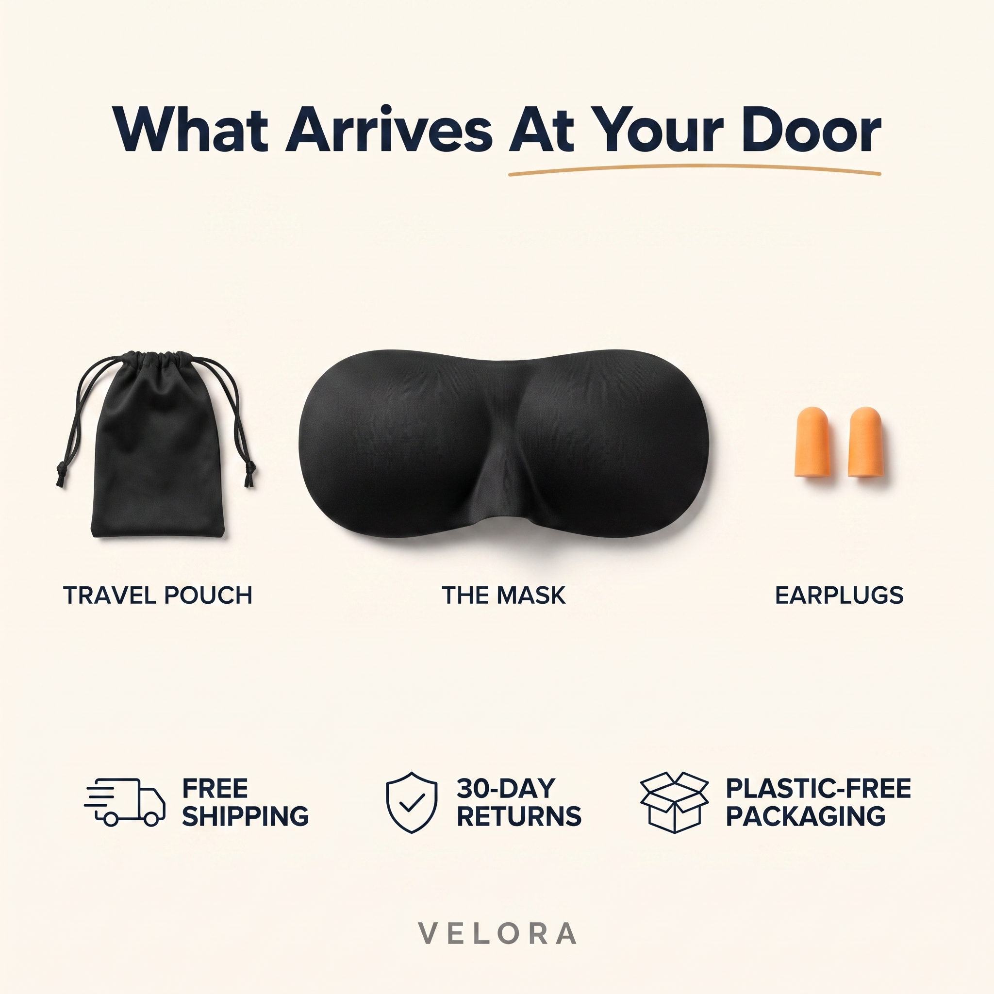 Velora Sleep Mask folded and packed for travel